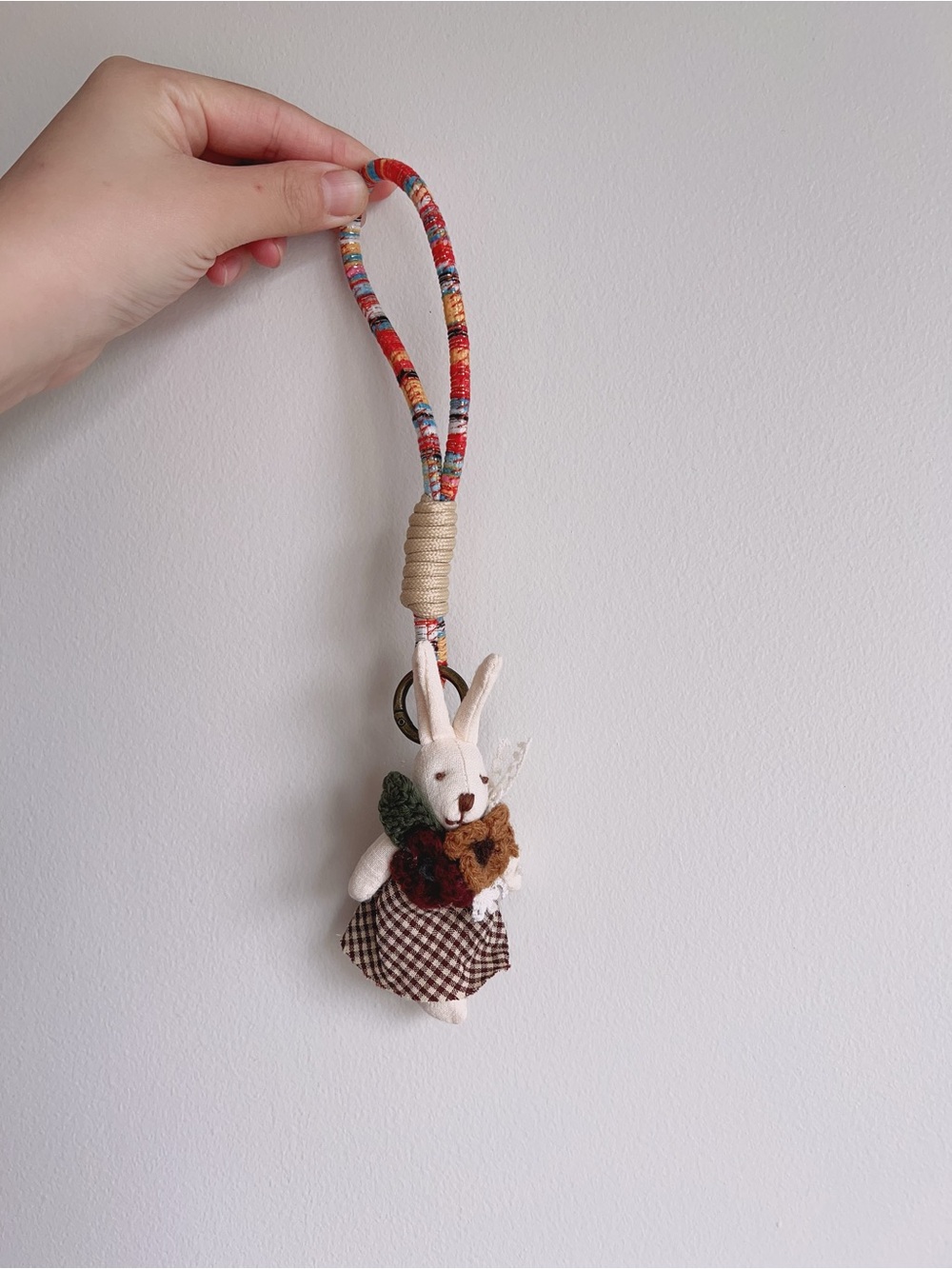 NEW! Handmade Cottagecore Bunny Bag Charm | Floral Rabbit Keychain Wristlet - Picture 2 of 9